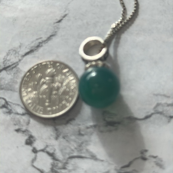 Sterling silver necklace Green Chalcedony, on box chain round pendant 1872 R - Picture 12 of 12